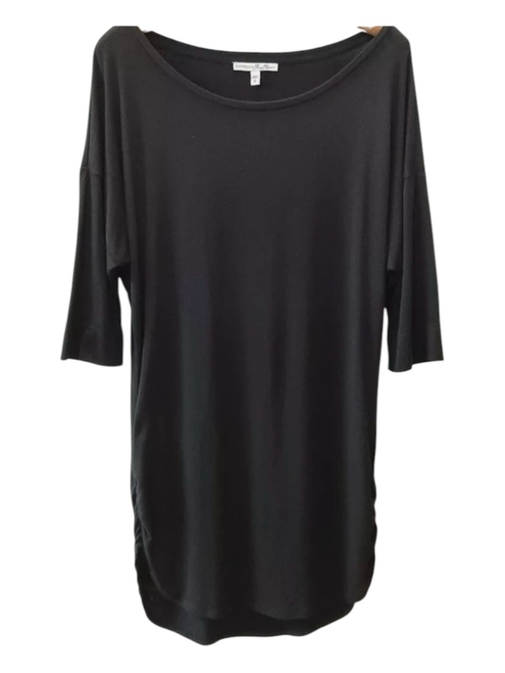 Black Express 3/4 length sleeve dress with ruched sides in size small